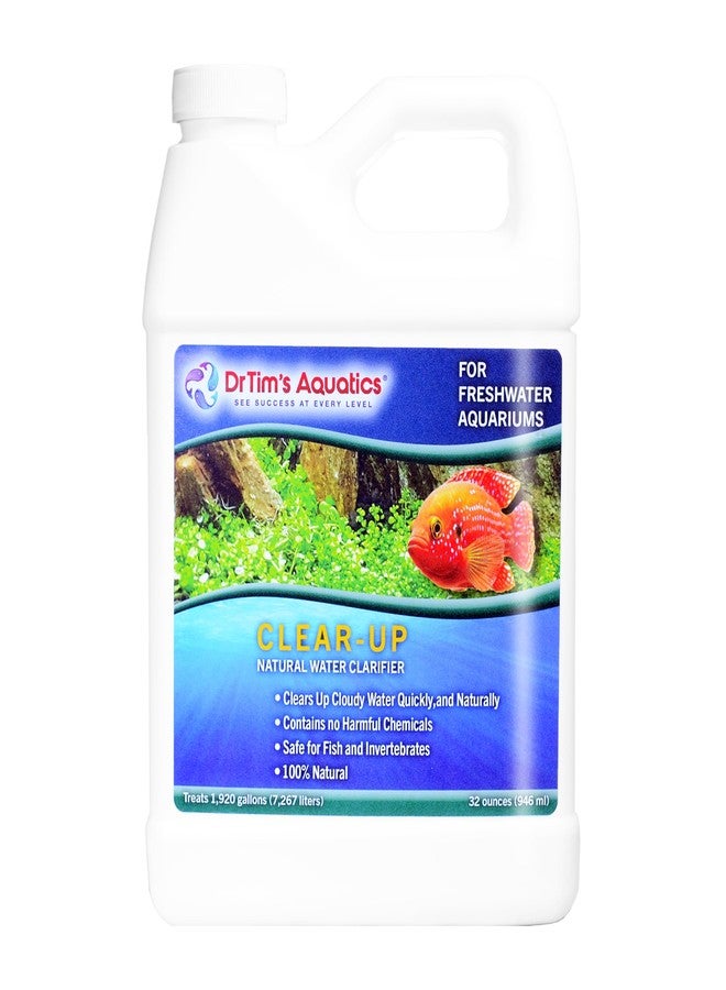 دي آر تيم أكواتيكز مُنقّي المياه الطبيعي DrTim's Aquatics Freshwater Clear-UP - لأحواض الأسماك، وأحواض السمك، وفلترة المياه، ومعالجتها - حل صديق للبيئة لتنقية المياه - يزيل المواد العضوية الضارة - 32 أونصة، عديم اللون - Image 1